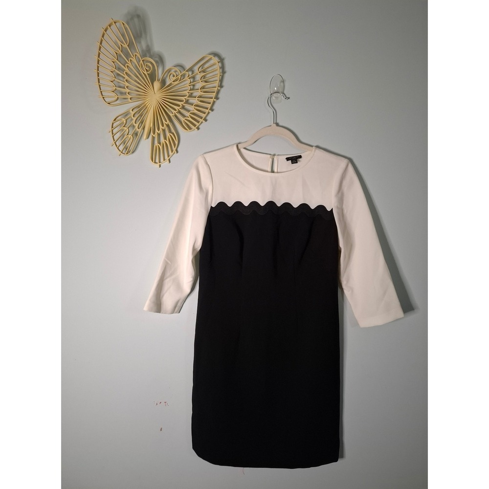 Ann Taylor Petite Black White Scallop Trim Colorblock Sheath Dress 4P